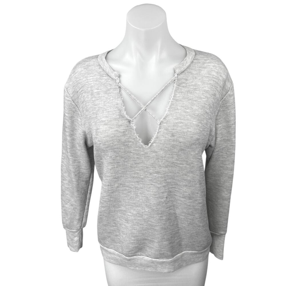 Revolve LNA Women's Gray Heather Criss Cross Pullover Sweater Sweatshirt Top S